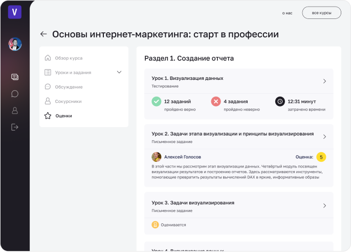 Раздел оценки успеваемости в образовательной онлайн-платформе, кейс разработки от Adm